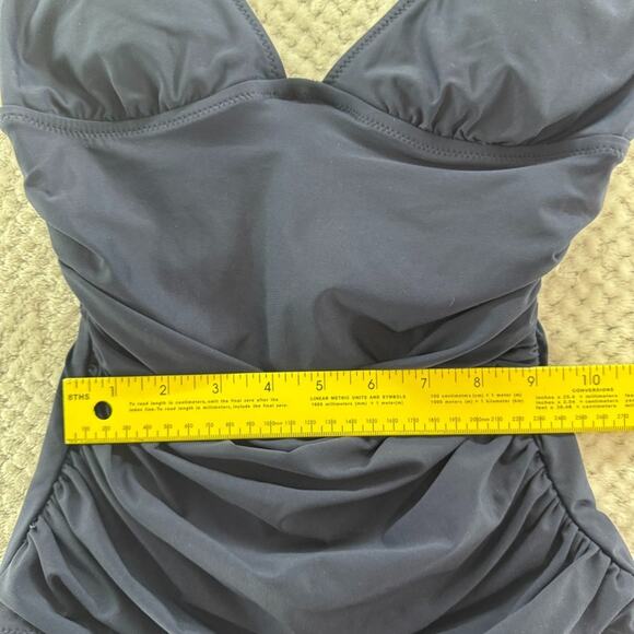 J Crew Swimsuit Women 4 Blue One Piece Plunge Ruched Swimwear Pool Beach - Picture 13 of 16